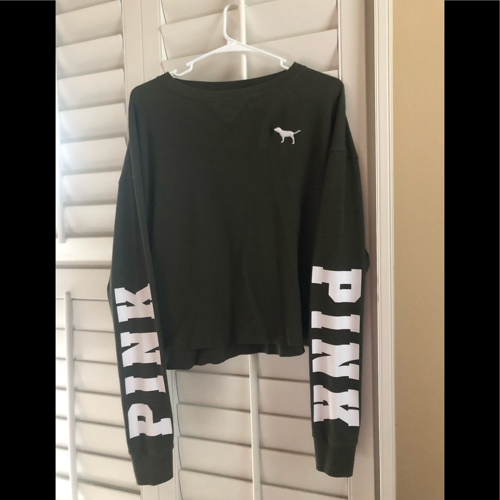 PINK long sleeves crop top-moss green